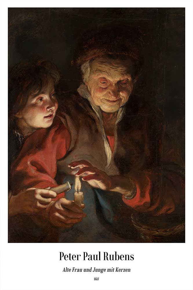 Alte Frau und Junge mit Kerzen